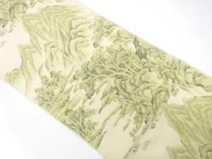 手織り真綿紬　樹木風景模様織り出し　名古屋帯